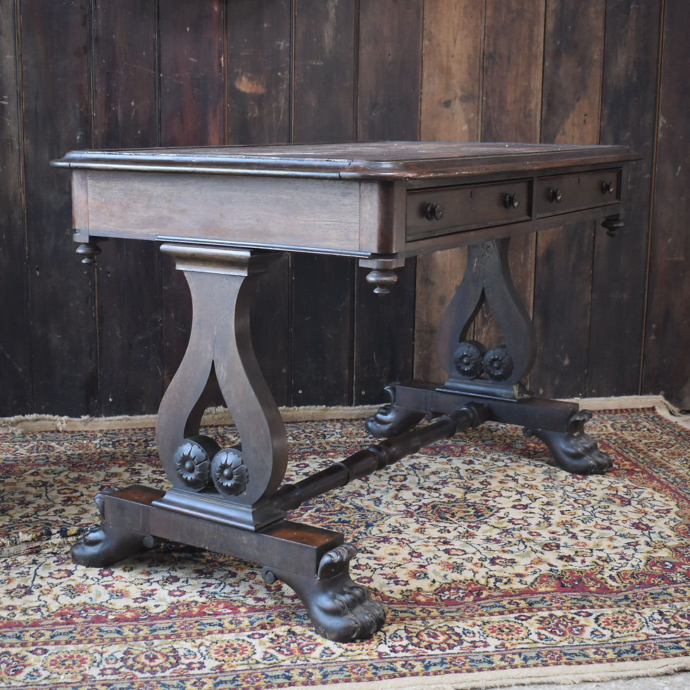 Thumbnail: Antique 1835 William IV Mahogany Rosewood Lion Paw Writing Desk Library Table