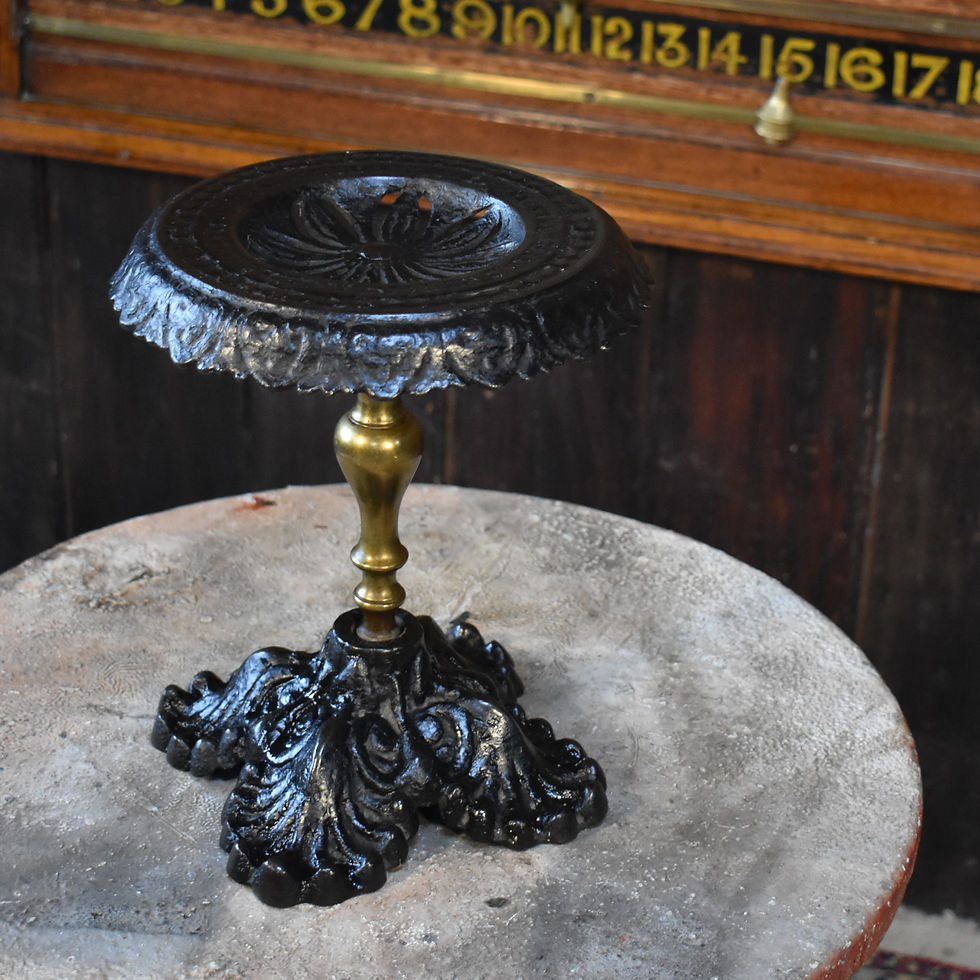 Thumbnail: Antique Cast Iron Trivet Victorian Brass Acanthus Leaf Plant Bust Pot Stand