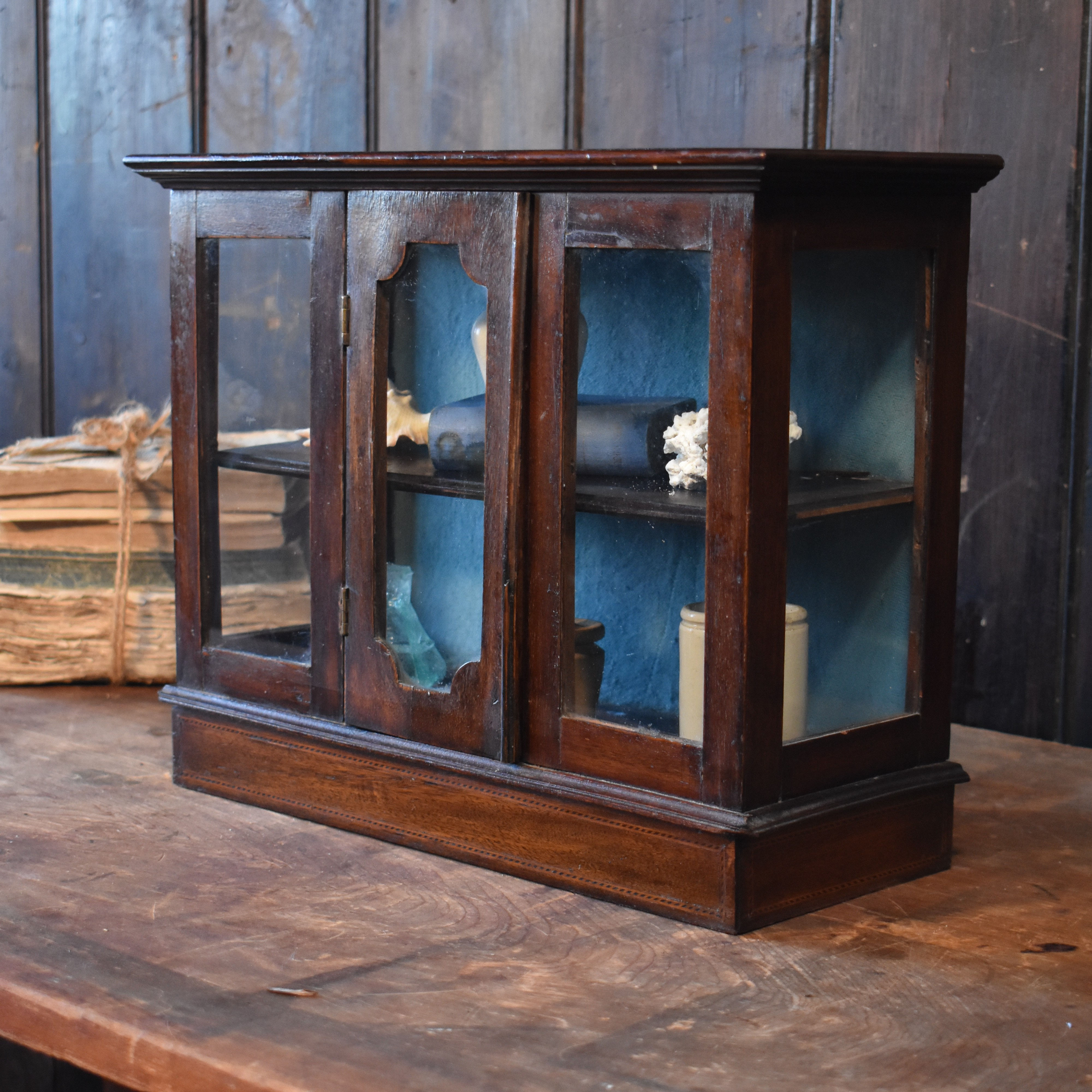 Antique Appentice Cabinet Inlaid Mahogany Small Wall Glazed Bathroom Cupboard
