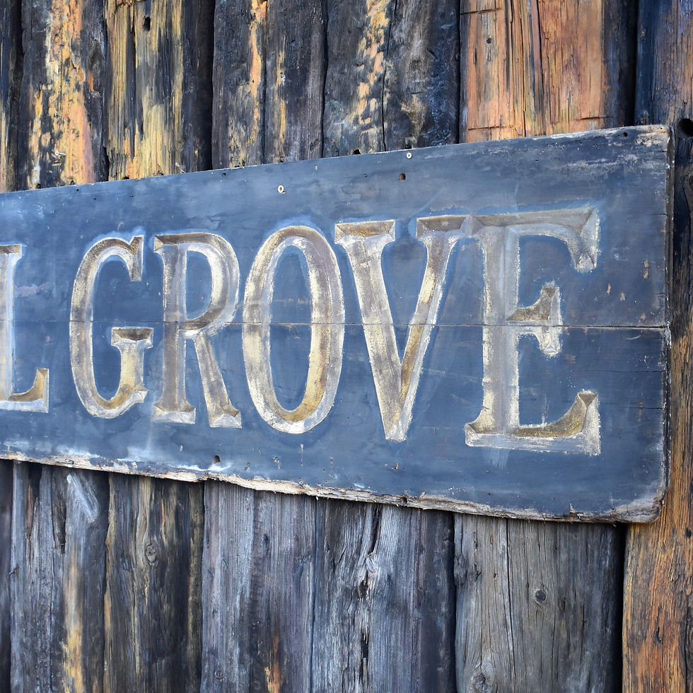 Thumbnail: Antique Rare Hand Carved Gilt Gold Hazel Grove Grocery Shop Sign Salvage Reclaim