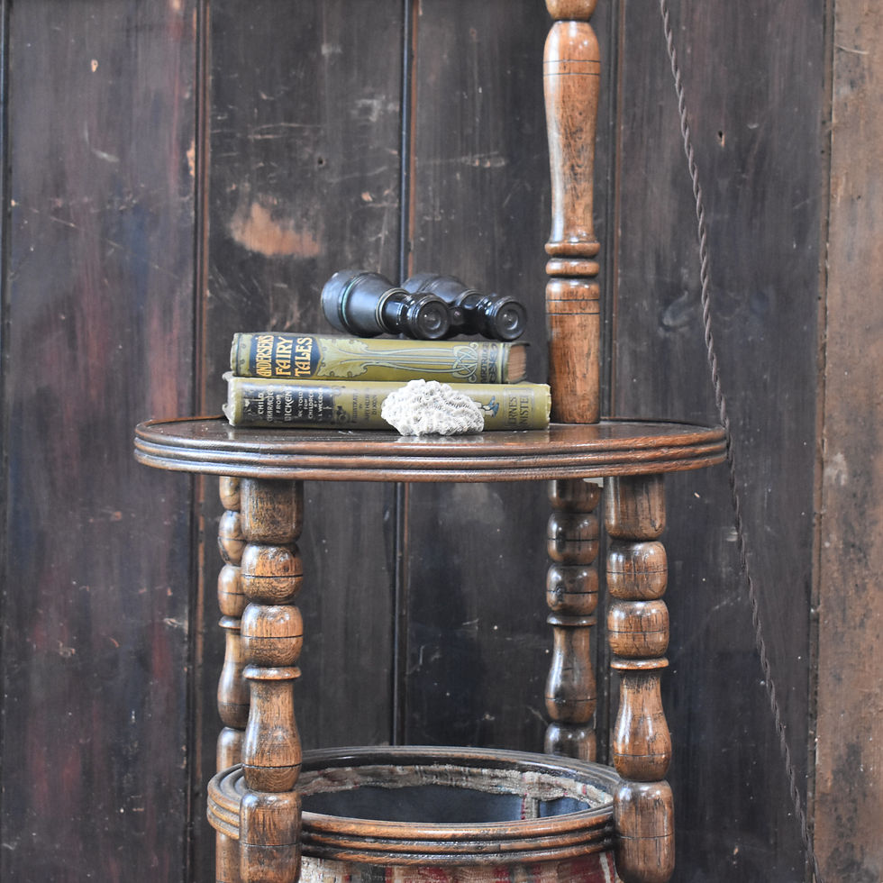 Thumbnail: Antique Reading Knitting Table English Turned Oak Craft Store Side Lamp Light