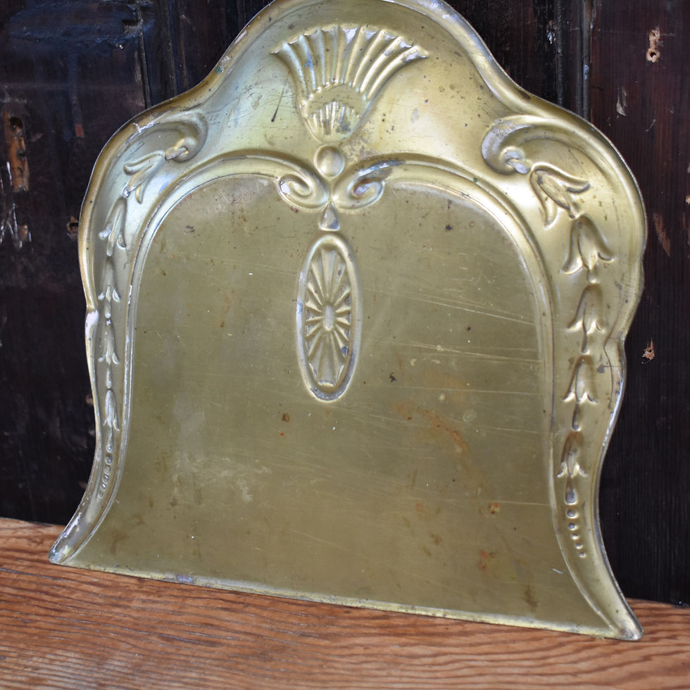 Thumbnail: Antique Arts and Crafts Joseph Sankey Repousse Brass Crumb Tray and Brush