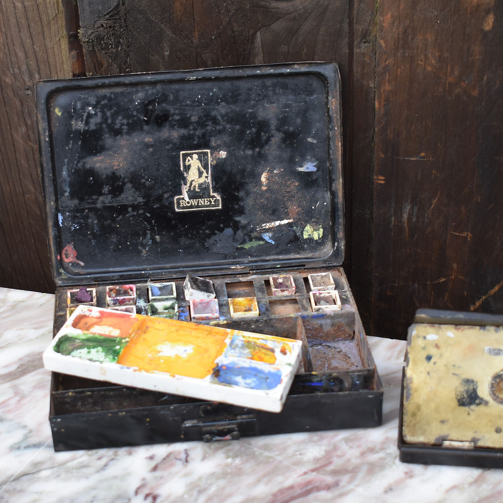Thumbnail: Antique Winsor & Newton Rowney Metal Travel Tins Artists Travel Paint Boxes Pair