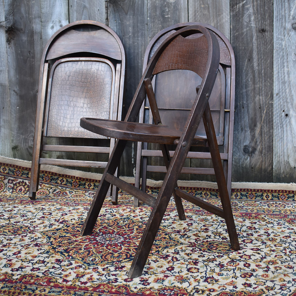 Thumbnail: Antique  1930s Thonet Model BS751 Bauhaus Crocodile Folding Bentwood Chairs Trio