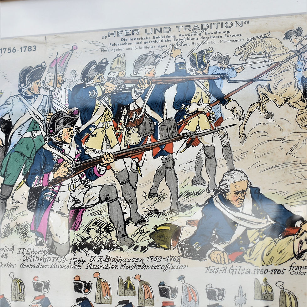 Thumbnail: Antique 1756 German Kurhessian Infantry Regiment Hand Tinted Army Print Picture