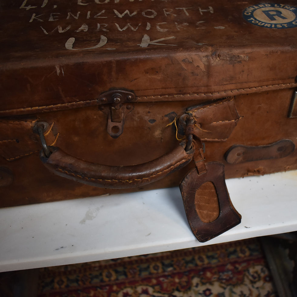 Thumbnail: Antique Cunard Leather Suitcase Travel Case RMS Sylvania Cook's Travel Trunk