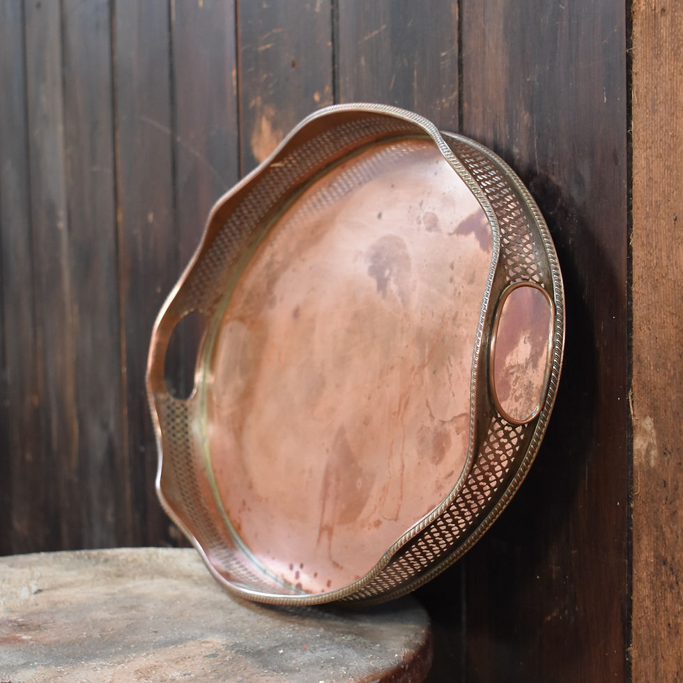 Thumbnail: Antique English Copper and Silver Plate Pierced Gallery Butlers Serving Tray