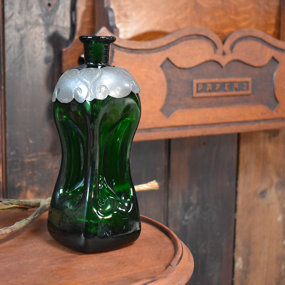 Thumbnail: Antique 1920 Gerotin George Nilsson of Copenhagen Handblown Pewter Carafe Bottle