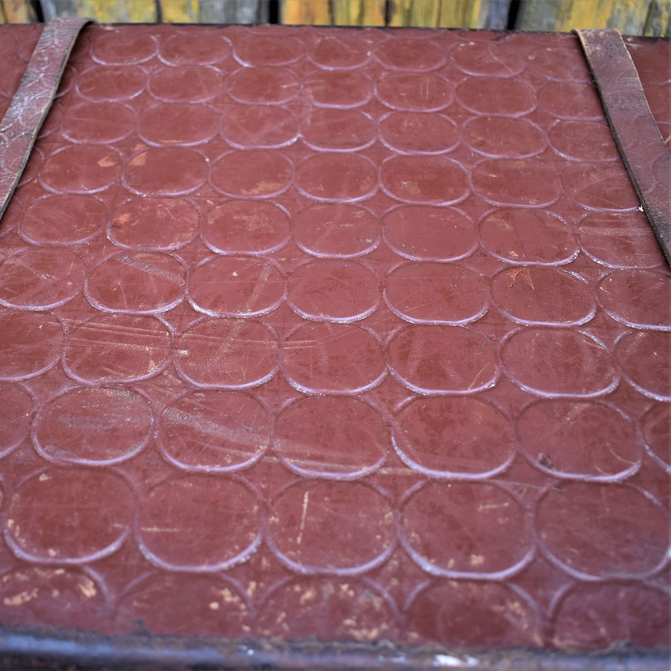 Thumbnail: Antique Vintage Brown Leather Embossed Suitcase Travel Case Display Storage