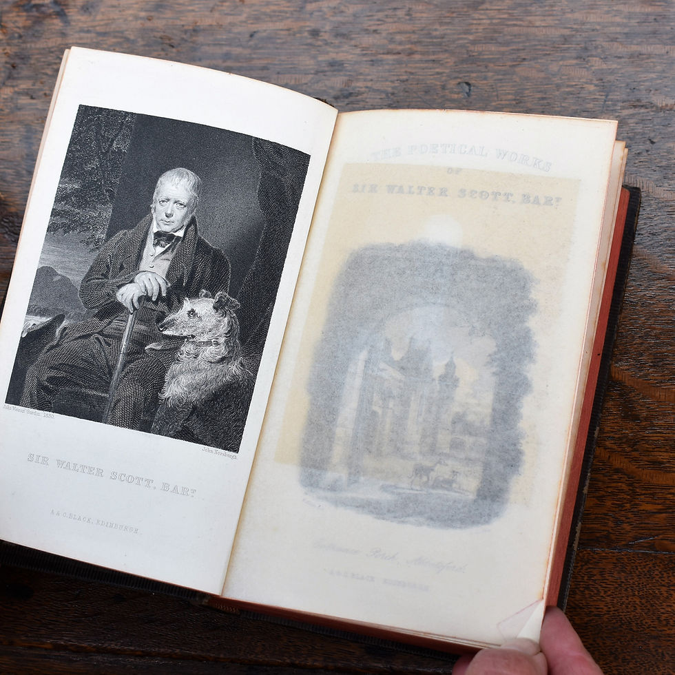 Thumbnail: Antique 1862 Scott's Potical Works Leather Embossed Illstrated Engravings Book