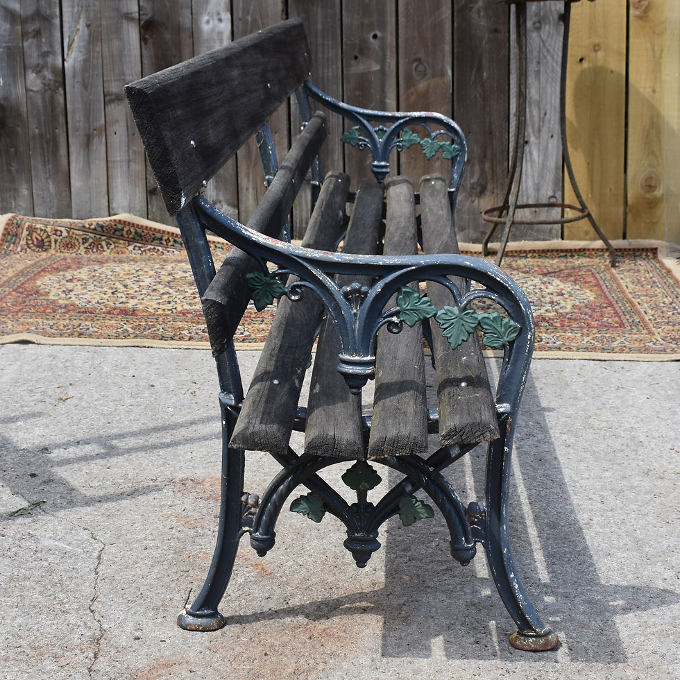 Thumbnail: Antique Victorian English Vine Leaf Cast Iron Wooden Slat Long Garden Park Bench