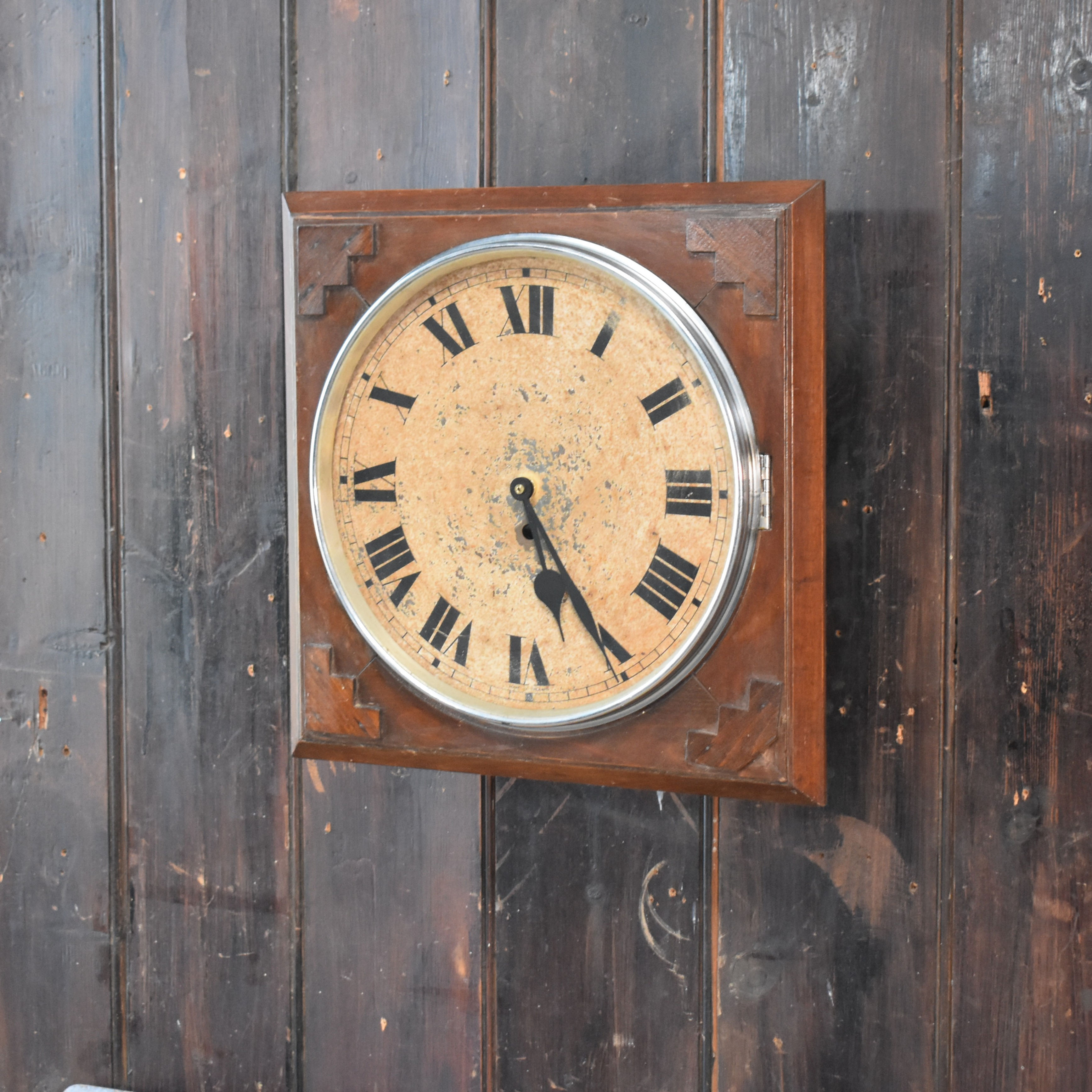 Antique Art Deco Style Clock English Oak School Railway Quartz Battery Mechanism