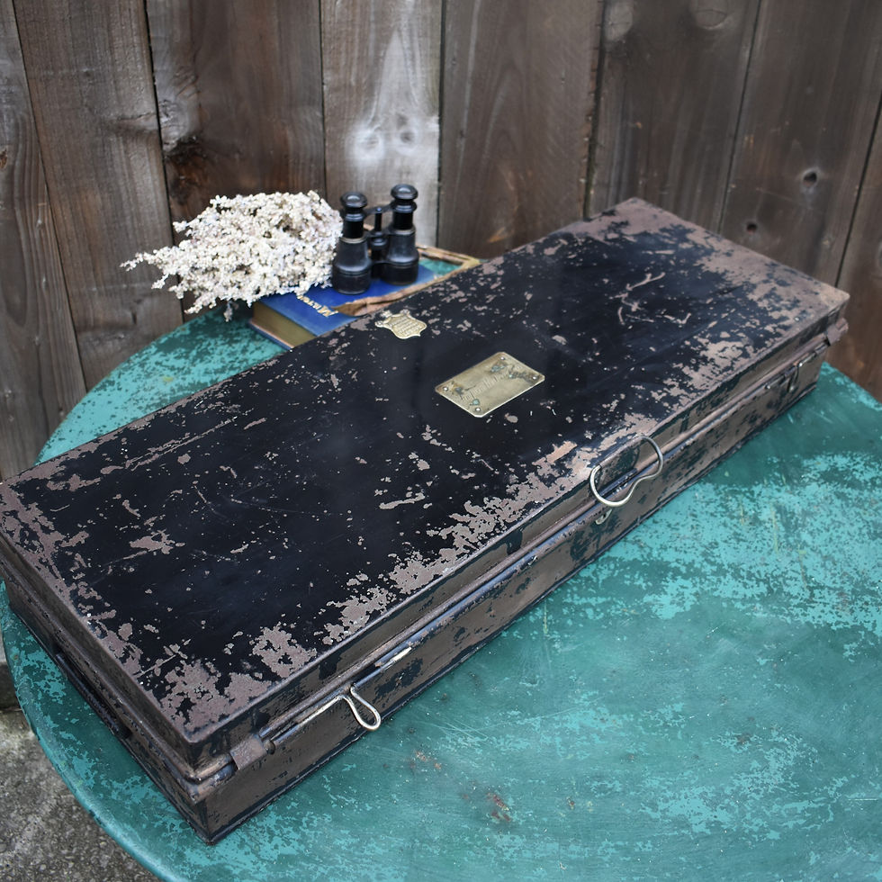 Thumbnail: Antique Simpson Rostron Military Uniform Box Bicorn Metal Trunk Case Hoare & Co