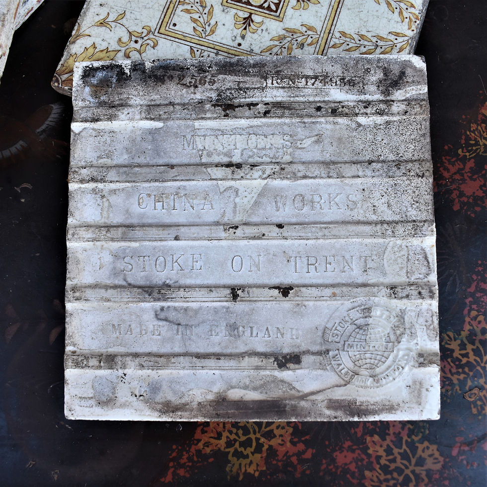 Thumbnail: Antique 1900 Minton Tint and Print Stoke on Trent Tiles Set of Six