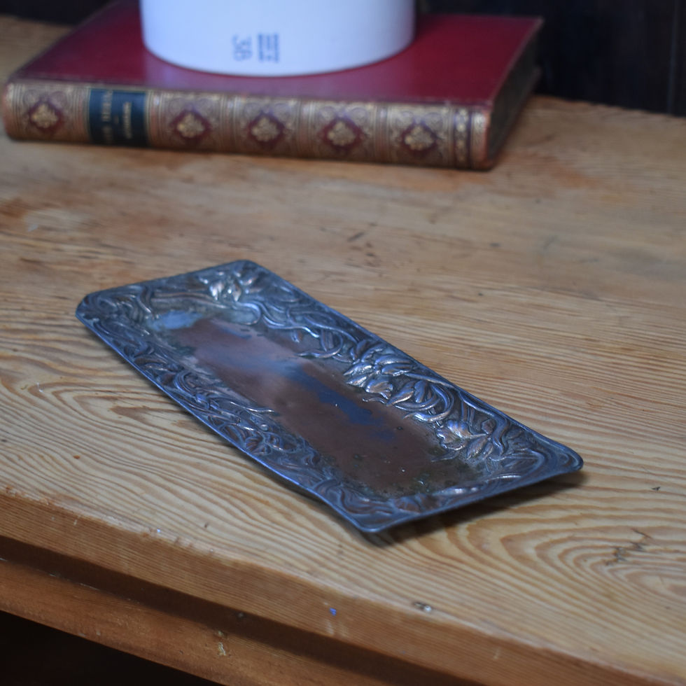 Thumbnail: Antique Japanese Meiji Period Iris Repousse Copper Paint Spelter Pen Brush Tray