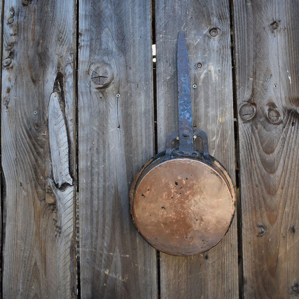 Thumbnail: Antique Hand Beaten Copper Blacksmith Forge Iron Skillet Campfire Pan Saucepan