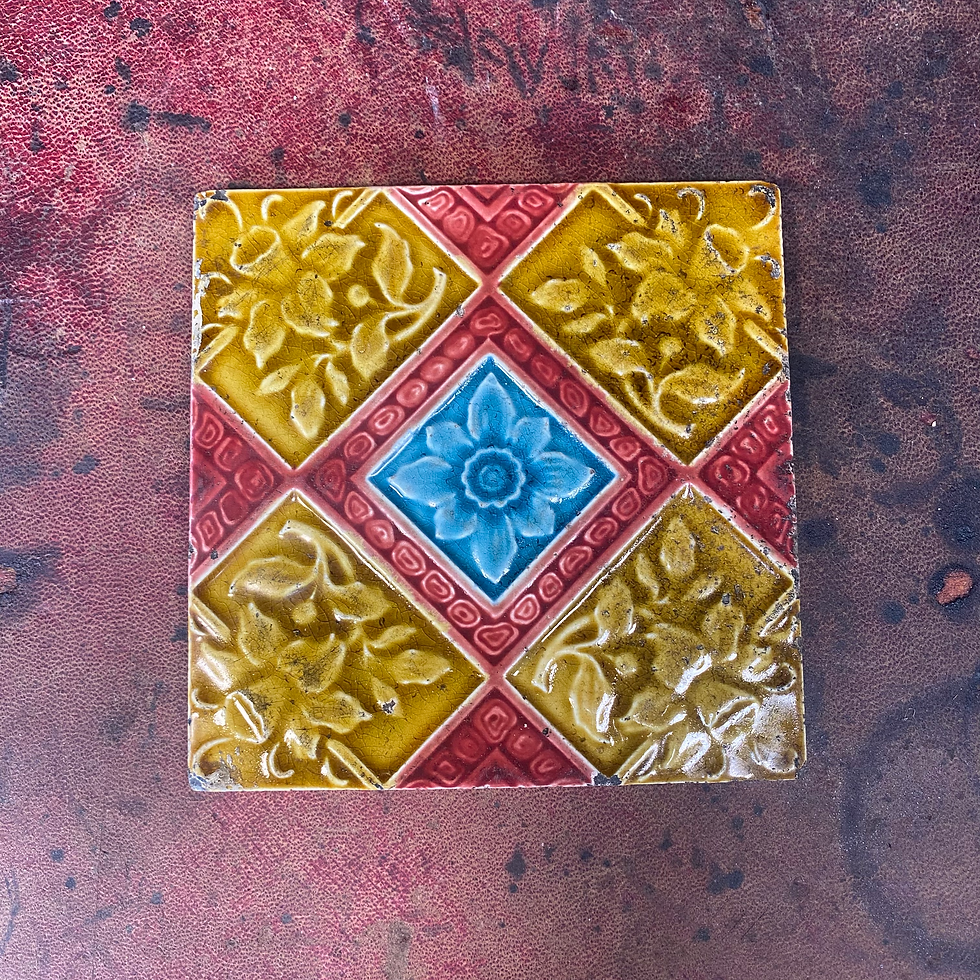 Antique Malkin Yellow Daffodil Flower Majolica Tin Plate Glazed Embossed Tile