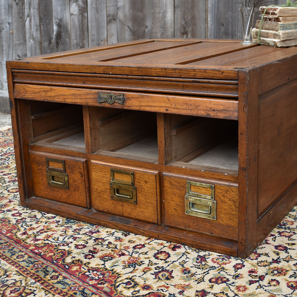 Thumbnail: Antique Sytam Oak Tambour Fronted Index Card Filing Cabinet Pigeon Holes