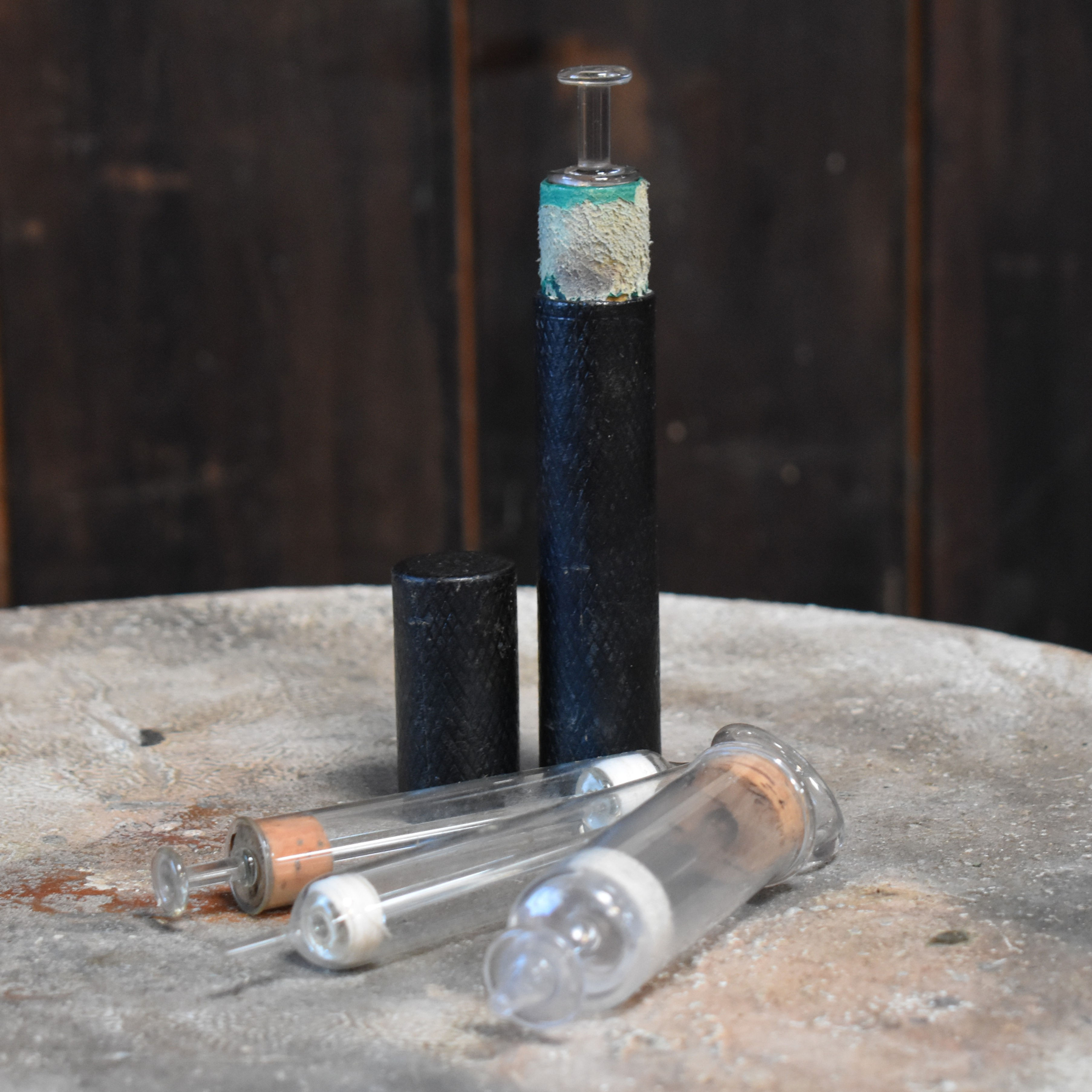 Antique Glass Medical Syringes With Plungers Victorian Leather Case Box Set of 4