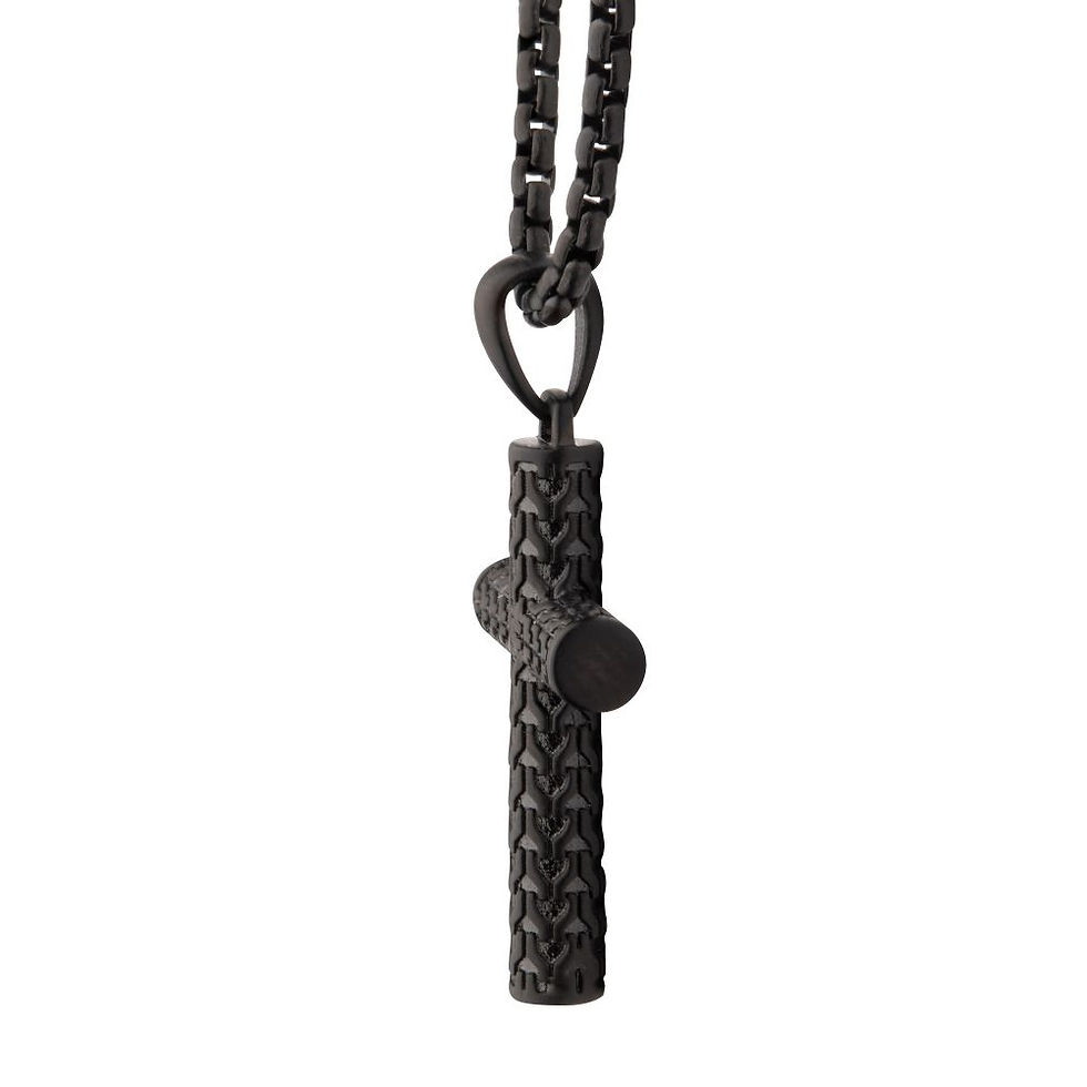 Thumbnail: Matte Black IP Stainless Steel Scale Cross Necklace