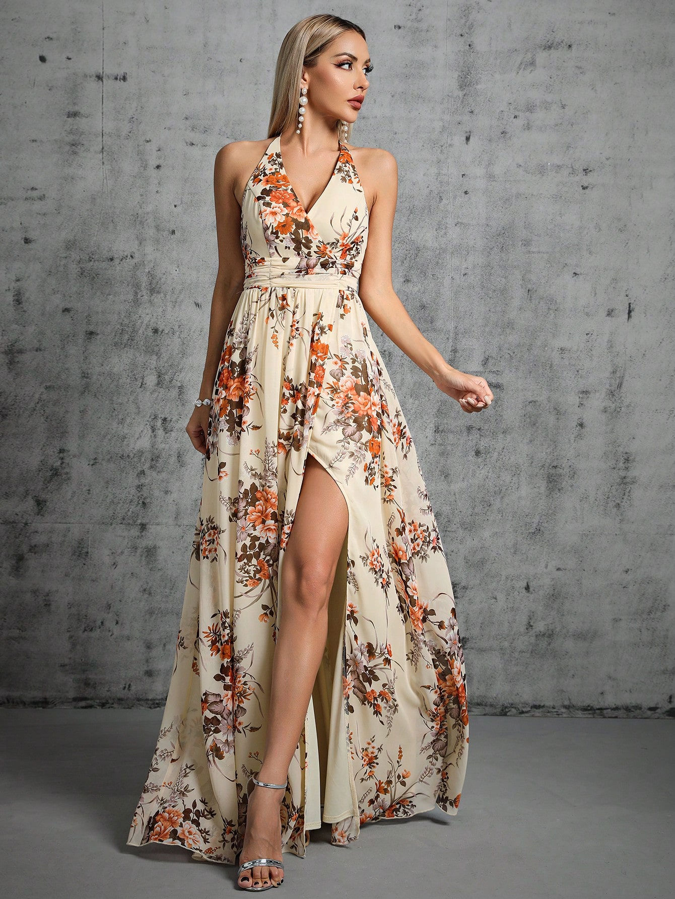 Mgiacy Deep V back Strap halter split Dress Evening Gown Ball dress Party dress