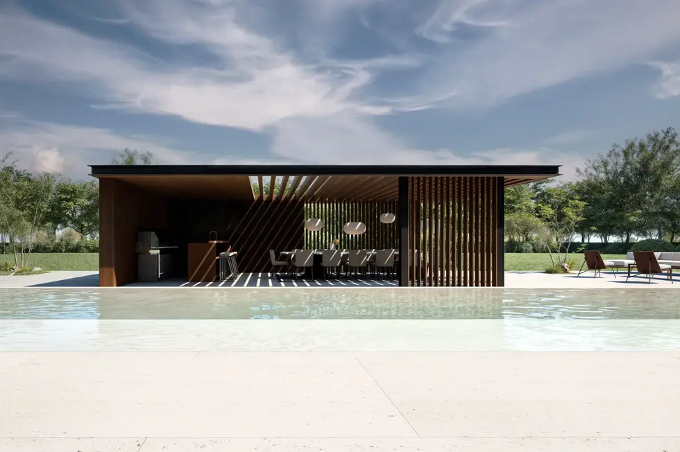 From Within Residence – Interior living space with flexible wooden louvers and natural light