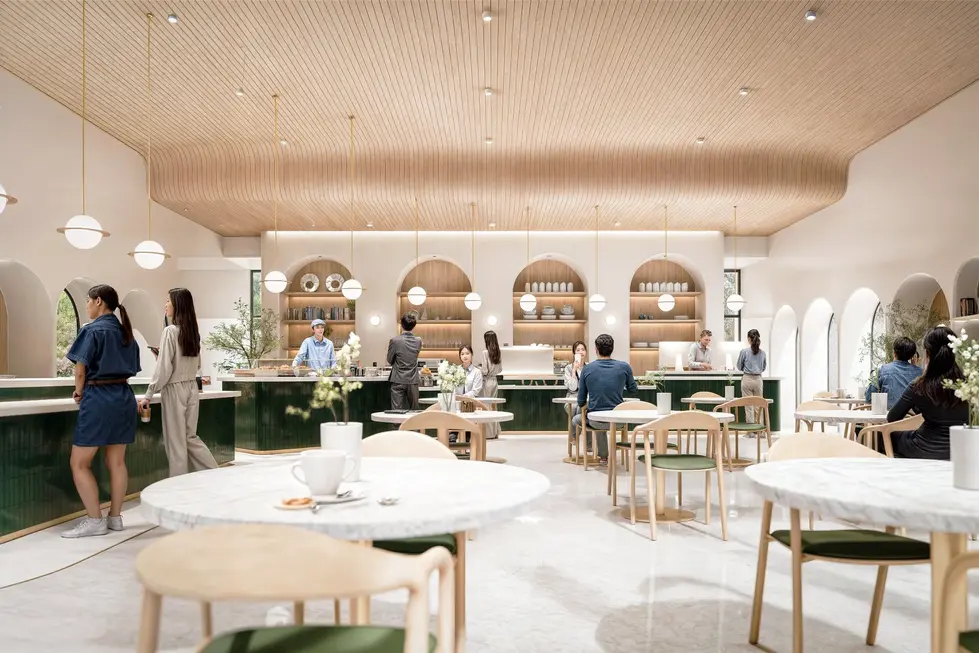 The Coffee Place – Bazaar display with repetitive small arches and local products
