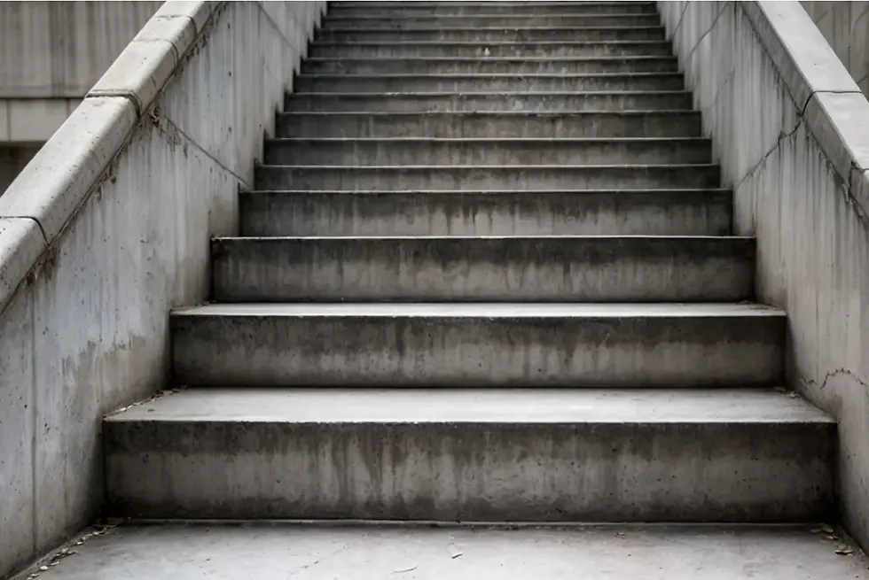 concrete brutalist stairs with concrete handrails