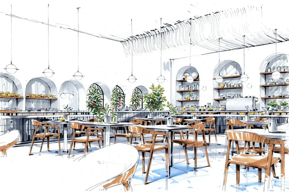 The Coffee Place – Architectural concept sketch of café interior design, Buenos Aires