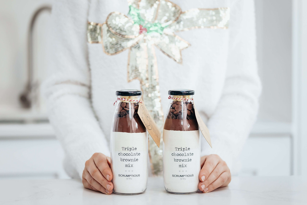 Brownie mixture in a bottle from Scrumptious by Lucy