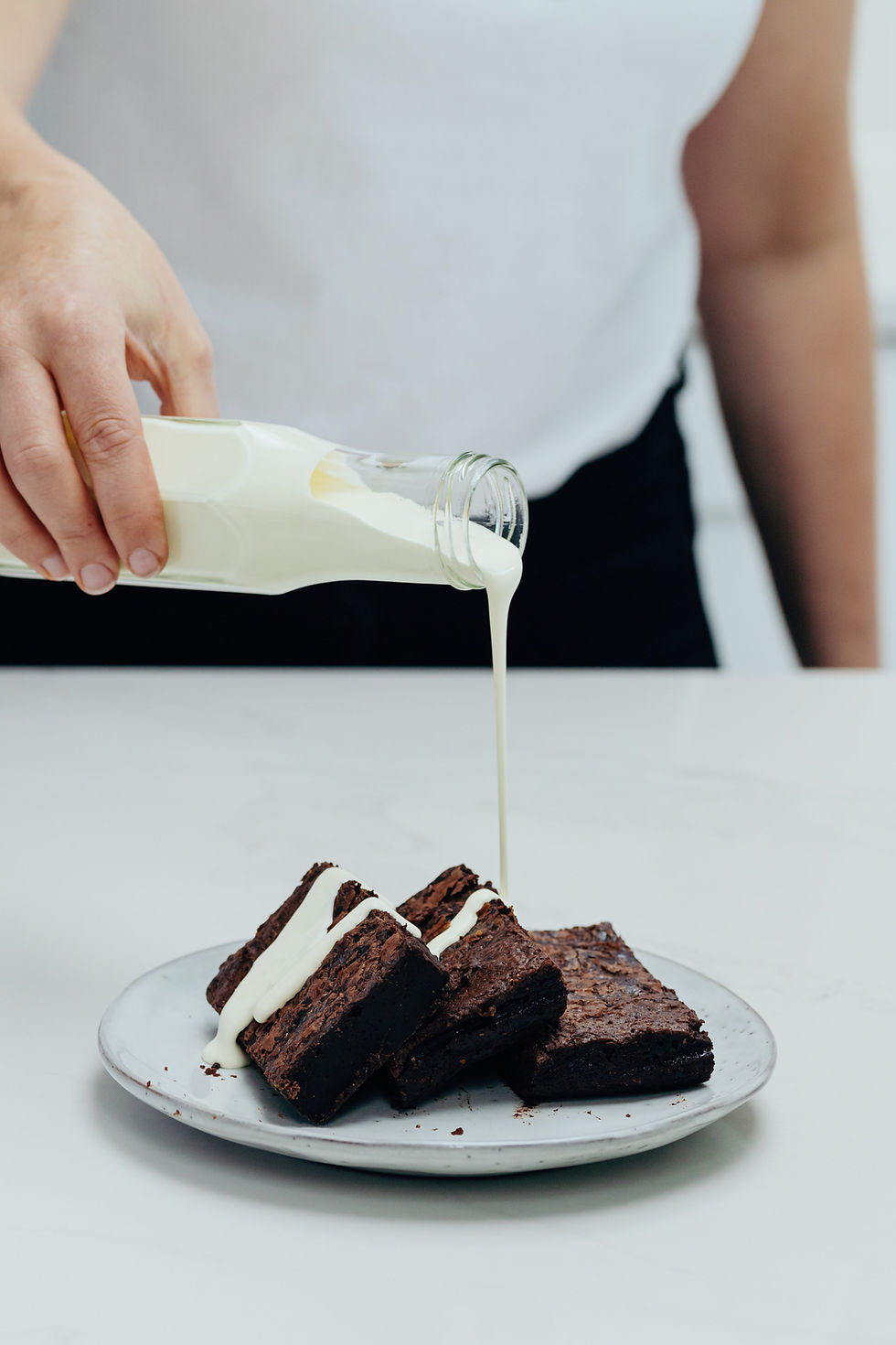 High angle view of freshly baked brownies in a baking dish