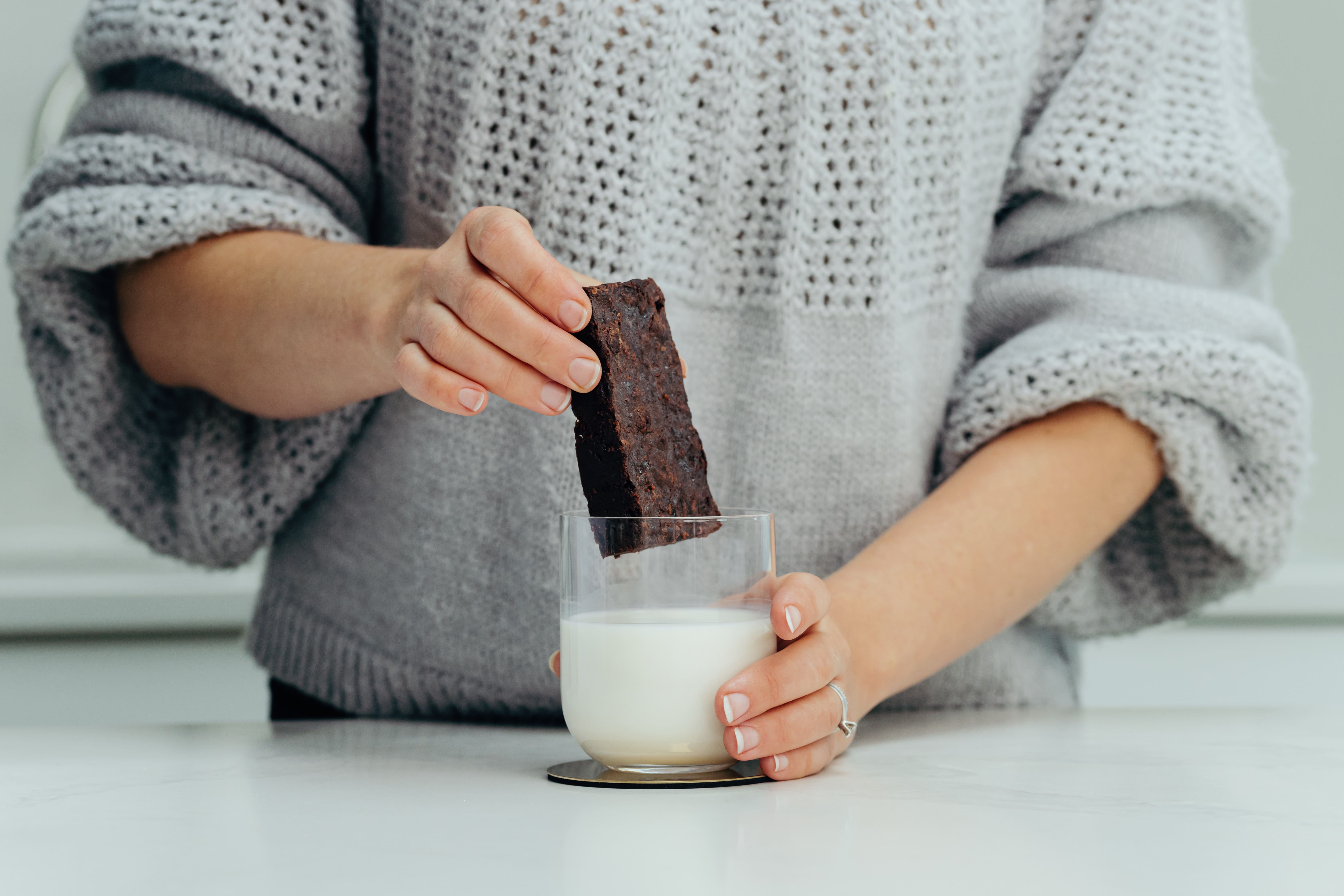 Chocolate Brownie dipped in milk