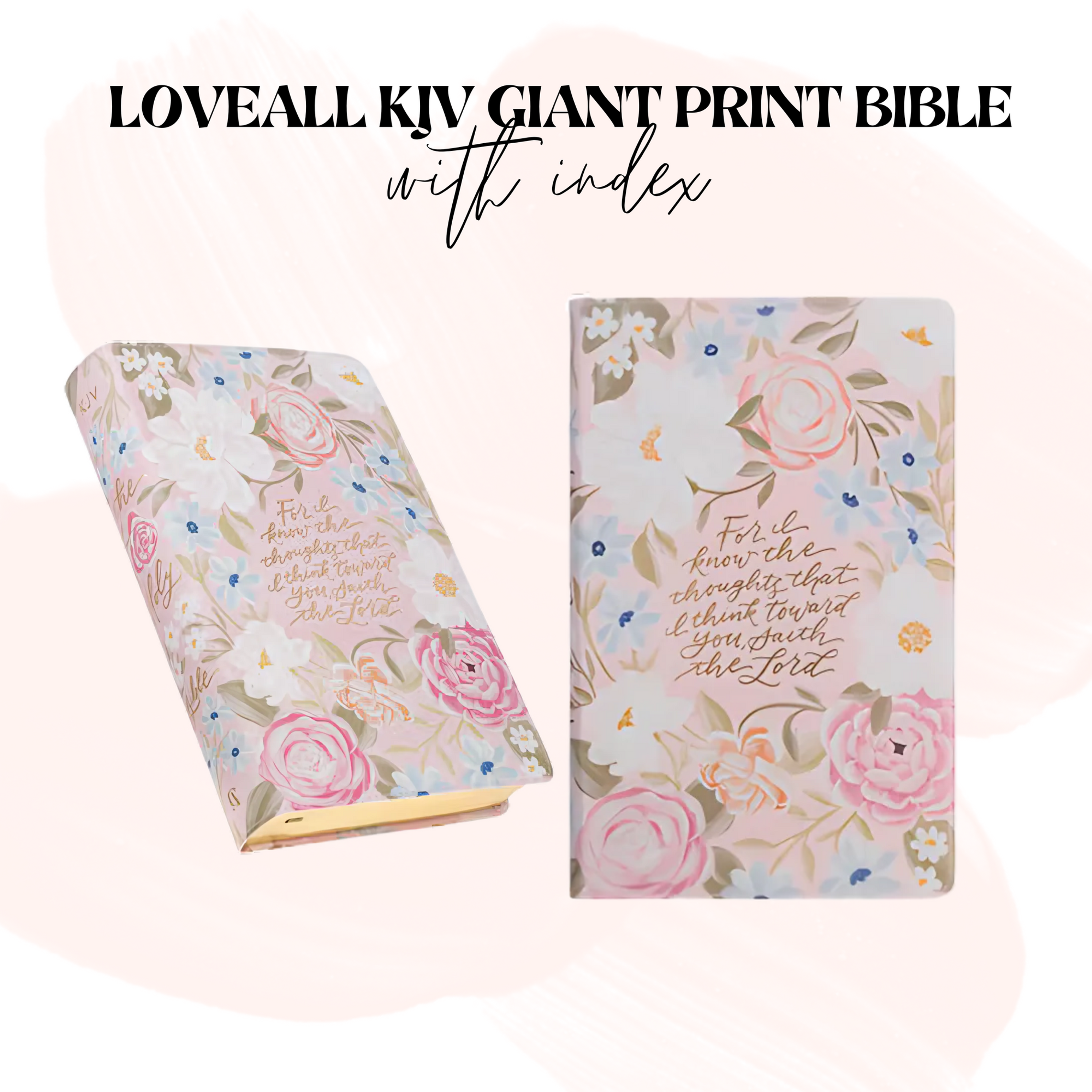LOVEALL Pink Floral Faux Leather Giant Print KJV Bible with Index