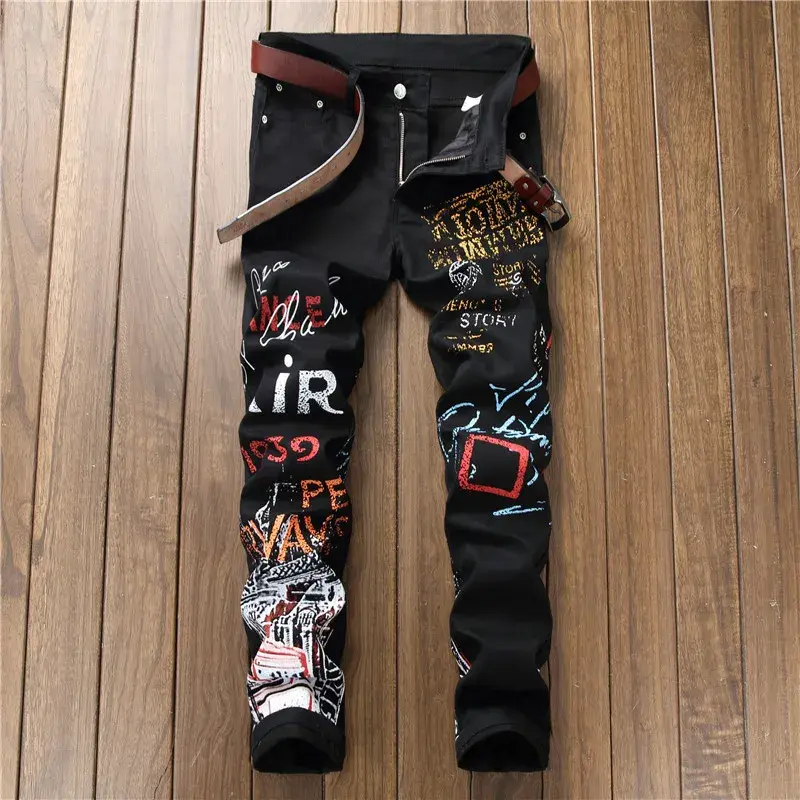 Thumbnail: Mens Club Designer Printed Hip Hop Jeans