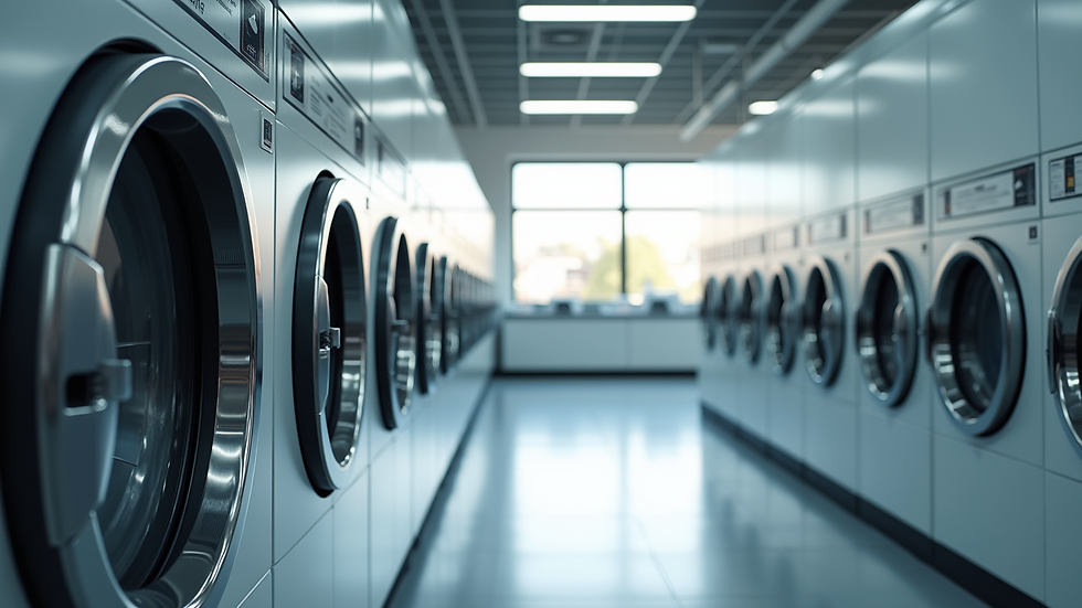Eye-level view of a modern laundry facility with energy-efficient machines