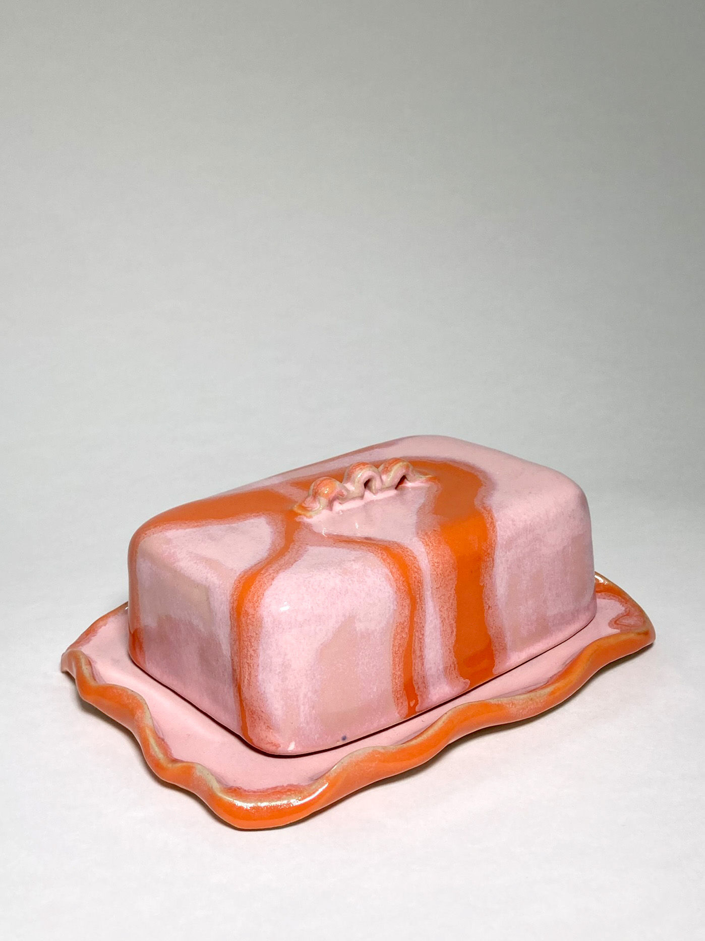 Pink and orange butter dish