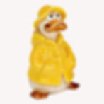 Dekorative Ente mit gelber Regenjacke und Regenhut
