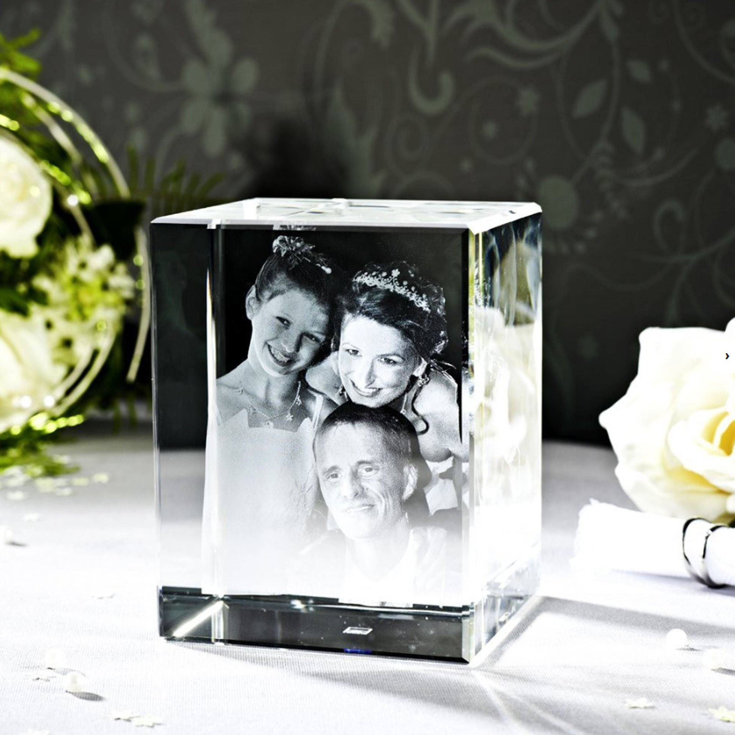 Hochzeitsfoto in Glasblock graviert