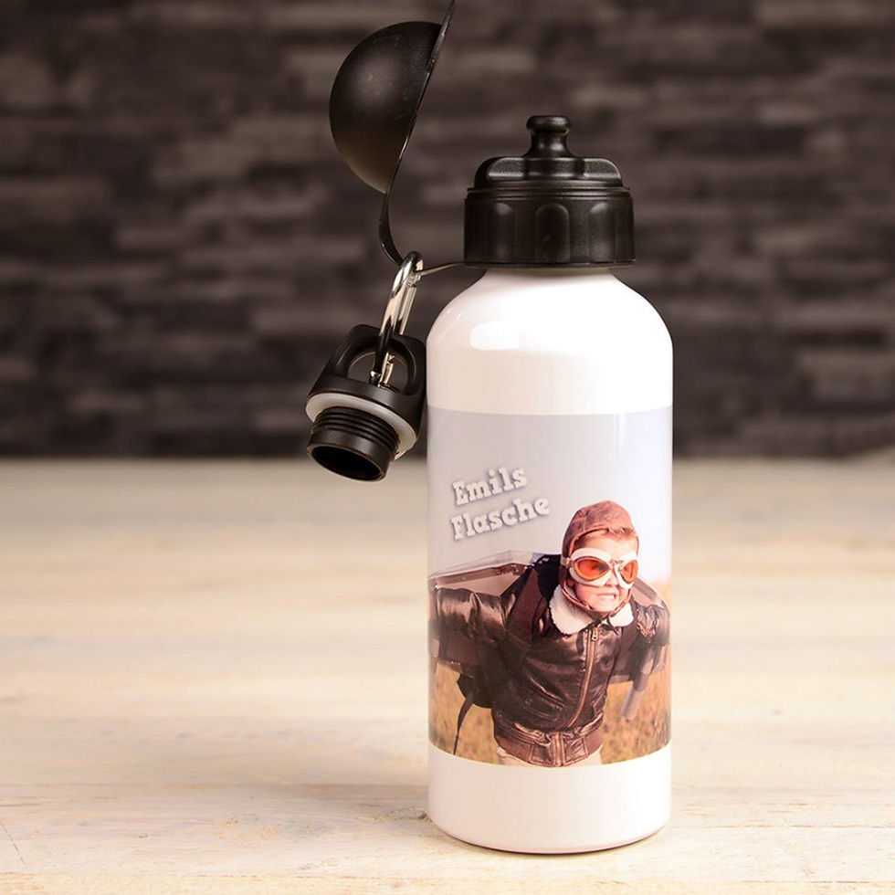 Weiße Trinkflasche mit Fotodruck