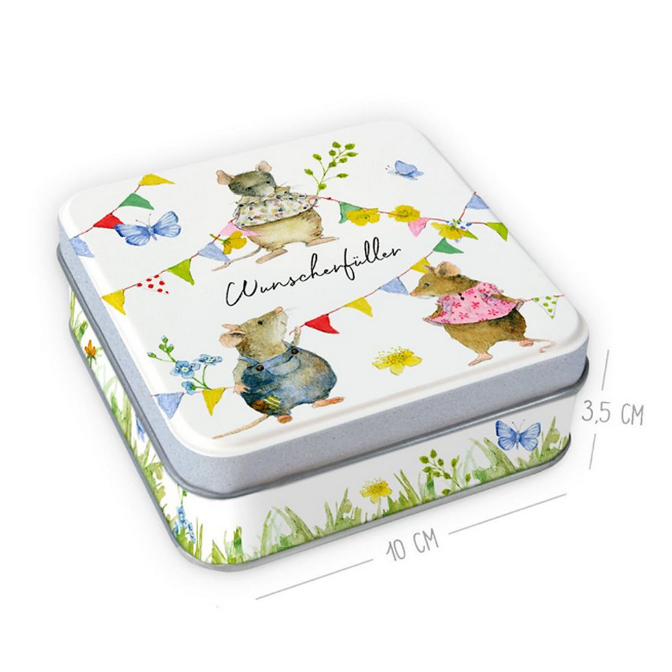 Süße Mäuse auf Metalldose: "Urlaubsgefühle"