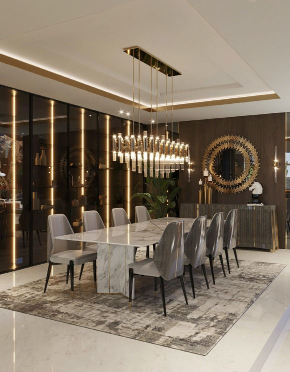 waterfall rectangular suspension lamp in dining room