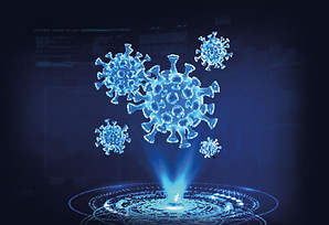 Illustration von Viren vor dunkelblauem Hintergrund