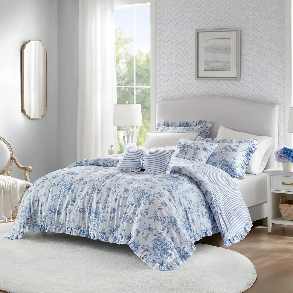 Thumbnail: LoveShackFancy-Inspired Reversible Bedding Set (Blue)