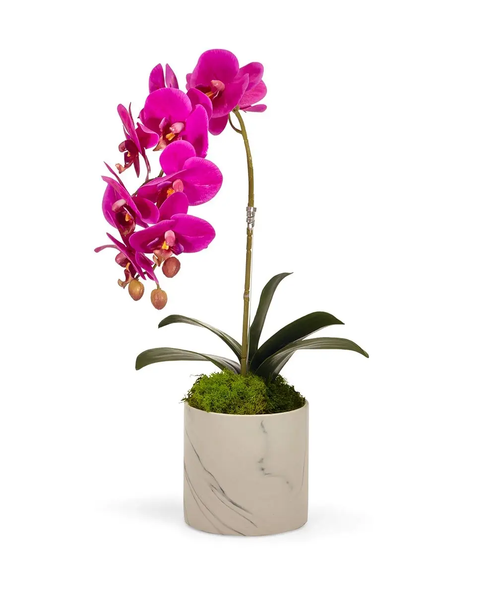 artificial Fuchsia orchid in marble container