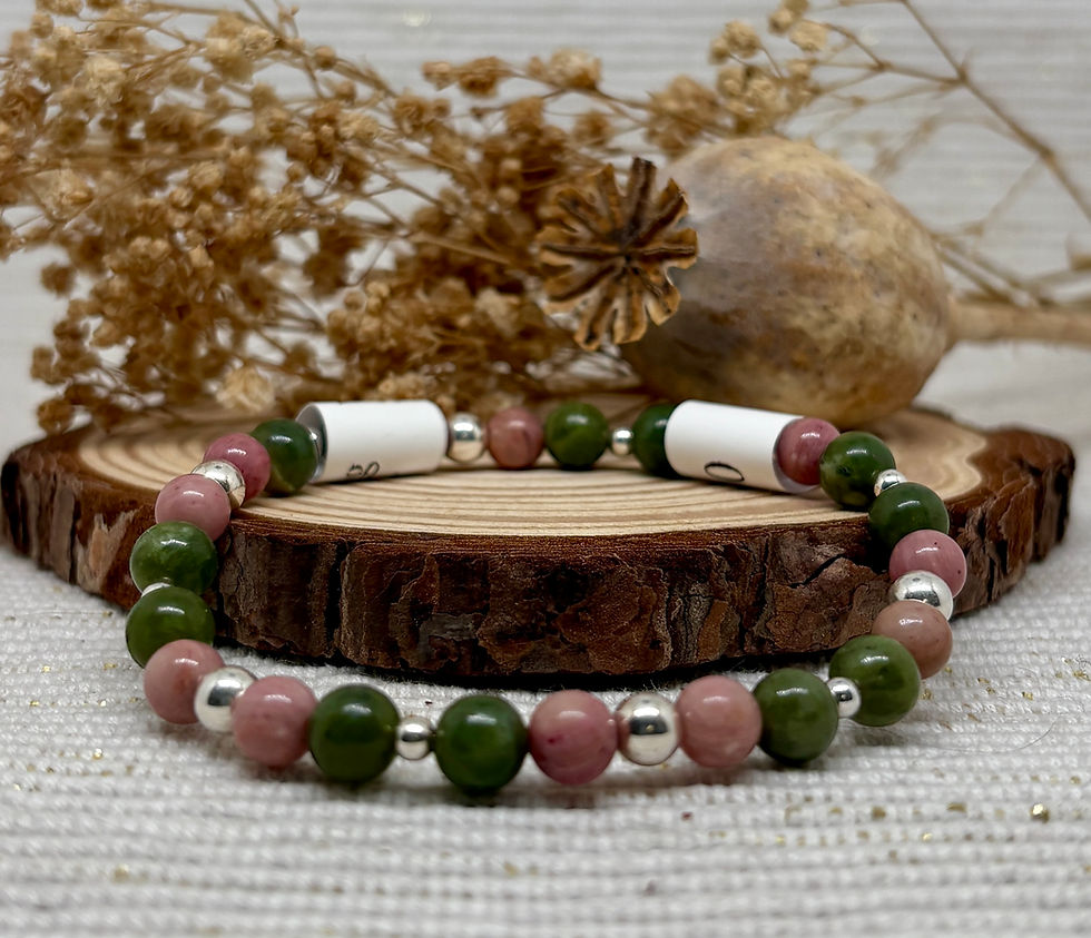 Thumbnail: Jade & Rhodonite Bead Bracelet - 925 Sterling Silver