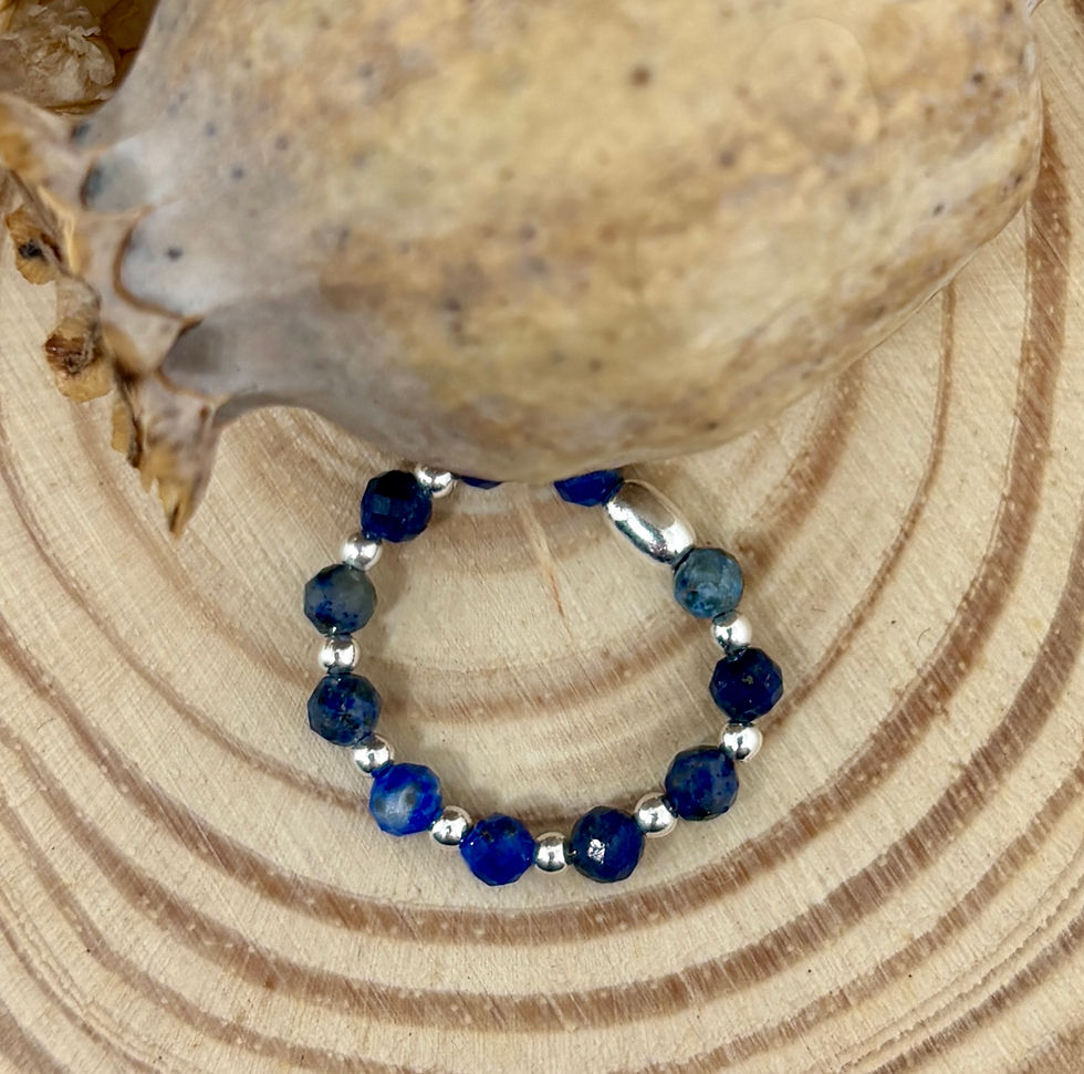 Thumbnail: Lapis Lazuli Faceted Bead Ring - 925 Sterling Silver