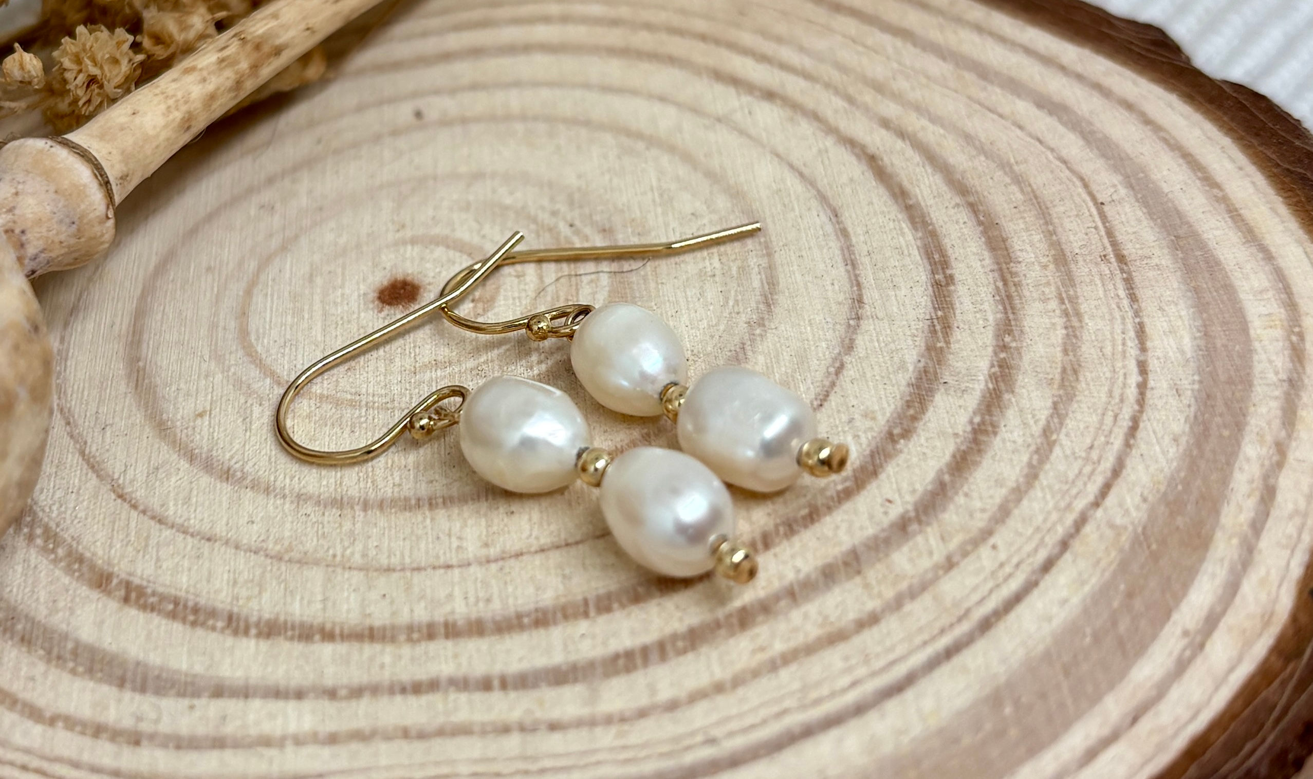 Double Freshwater Rice Pearl Earrings - 12k Gold Filled