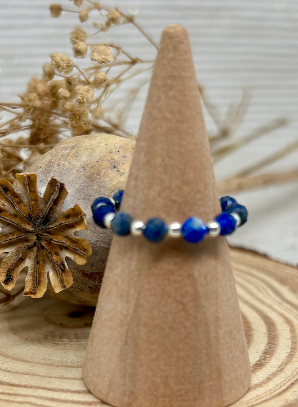 Thumbnail: Lapis Lazuli Faceted Bead Ring - 925 Sterling Silver