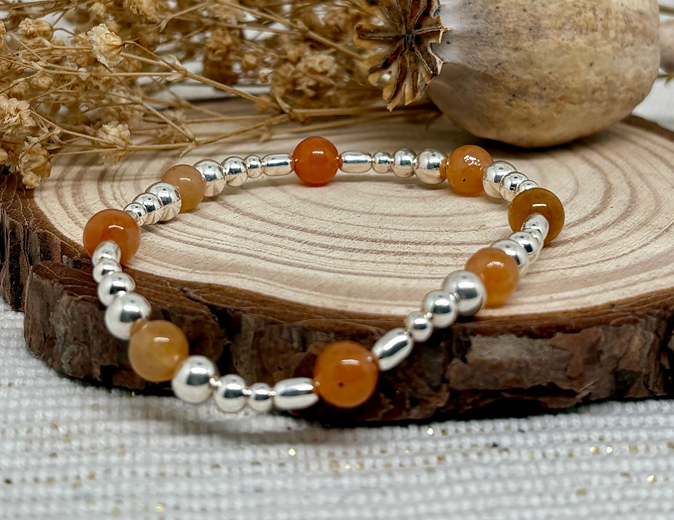Thumbnail: Orange Carnelian Bead Bracelet - 925 Sterling Silver