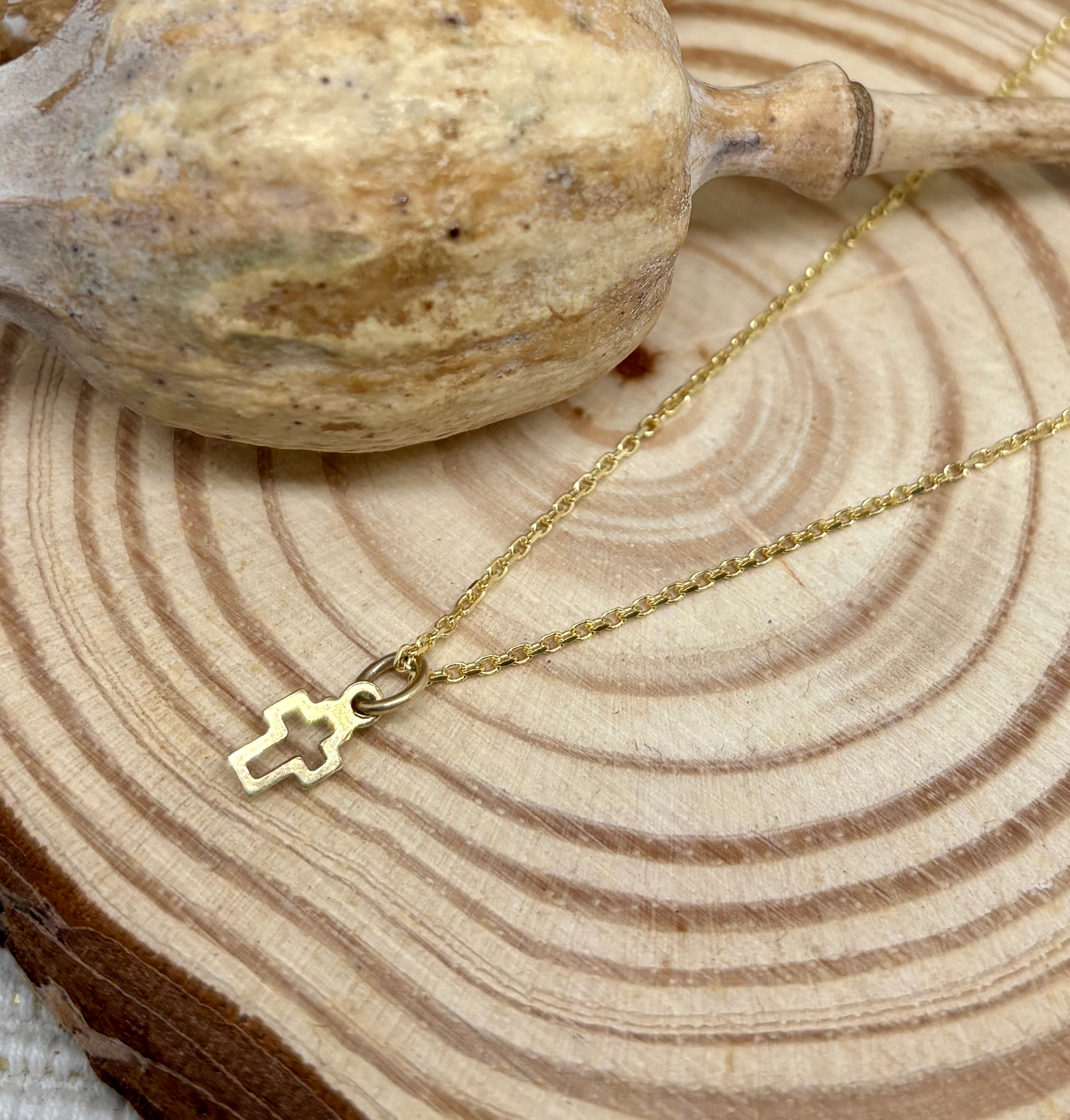Mini Cross Charm Necklace - 14k & 22k Gold Vermeil